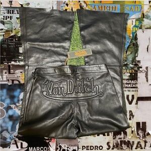 Rare Von Dutch genuine leather flare pants.